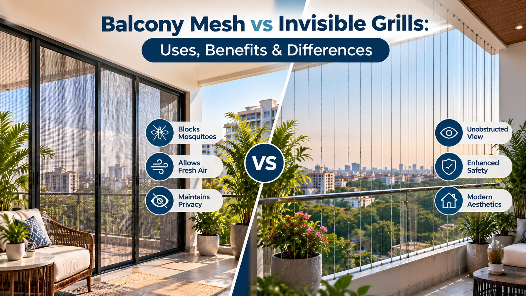 Balcony Mesh vs Invisible Grills: Understanding Their Different Uses